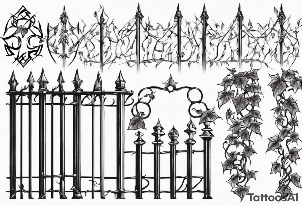metal fence link with pointy ivy tattoo idea