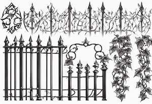 metal fence link with pointy ivy tattoo idea