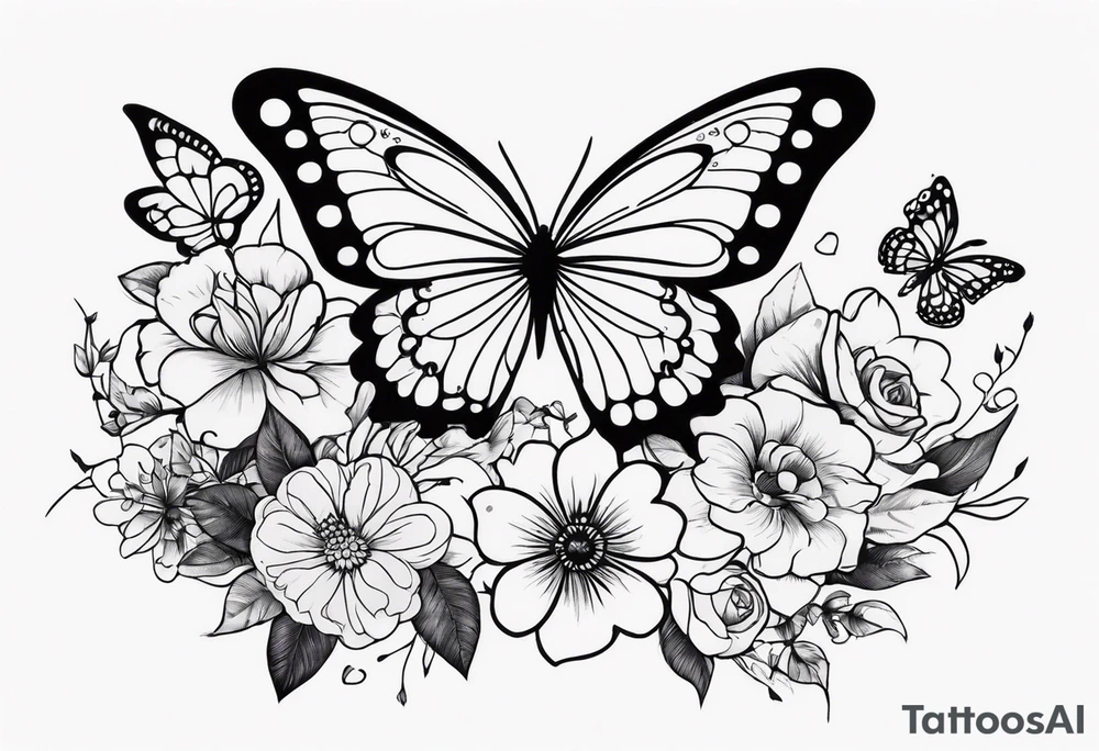 Sexy Skelton  sleeve with butterflies and flowers tattoo idea