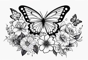 Sexy Skelton  sleeve with butterflies and flowers tattoo idea