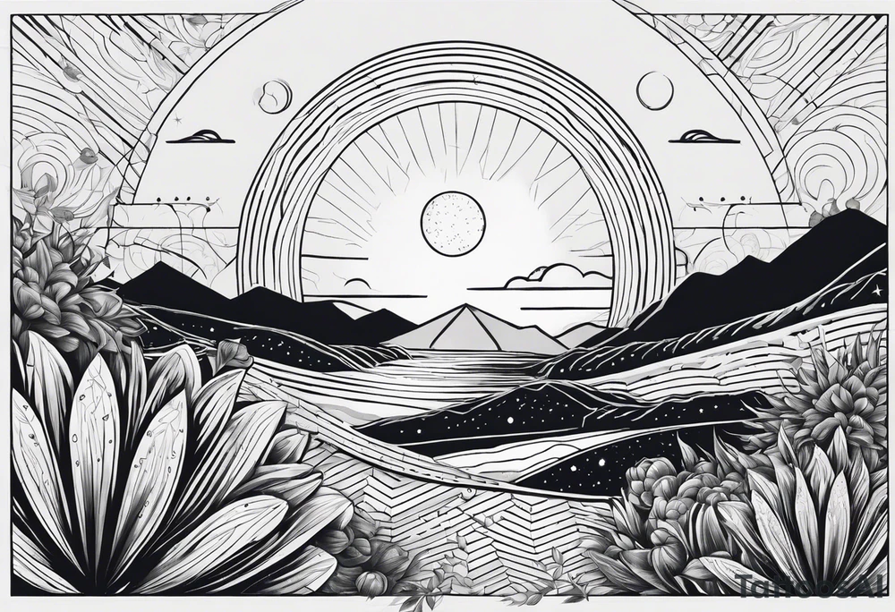 sun orbiting plantets in cosomos with starts in background tattoo idea