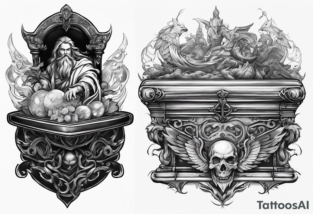 God vs evil playing chests game on table tattoo idea