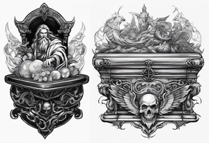 God vs evil playing chests game on table tattoo idea