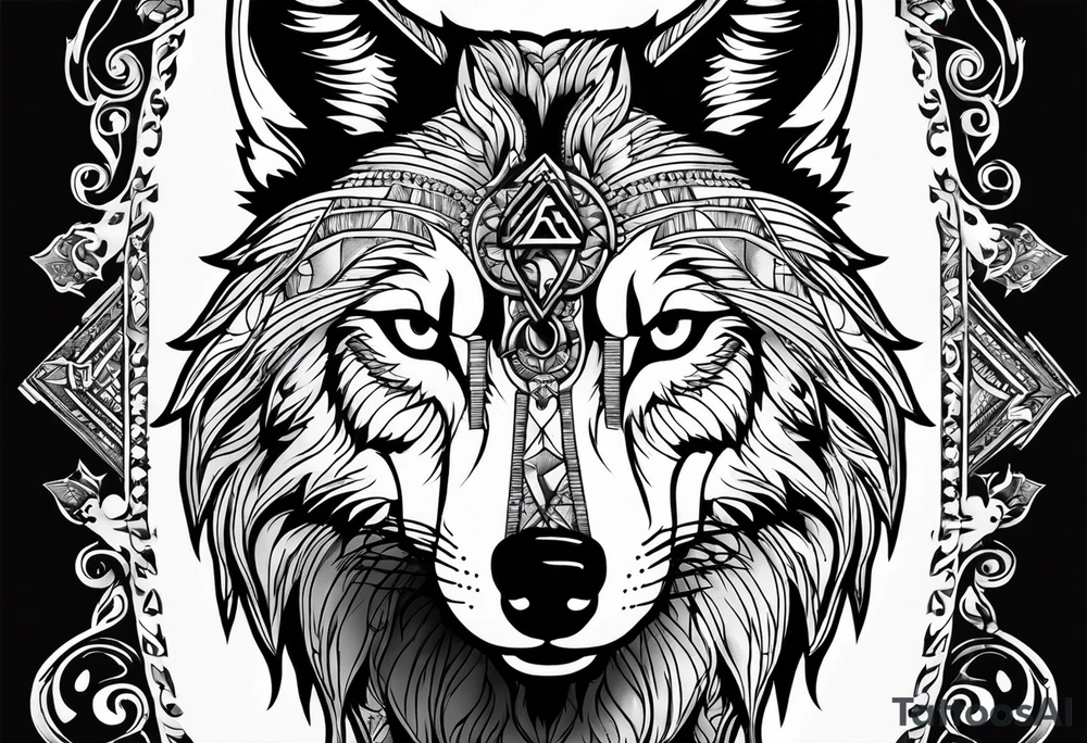 picture of a wolf with the letters SP around it tattoo idea