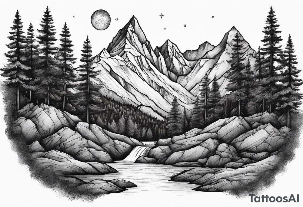 mountains, nature, stars, cross, waterfall, water tattoo idea mountains, nature, stars, cross, waterfall, water tattoo idea