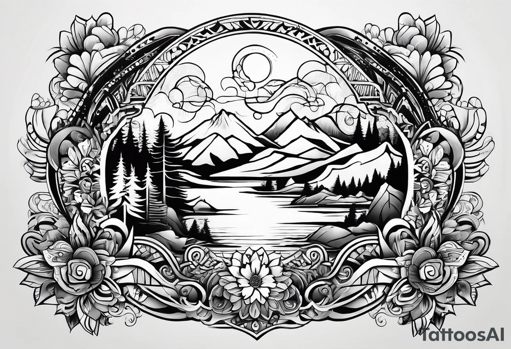 Mexican American inspired that incorporates being a father,  love for family and importance of building wealth. Include elements of the Pacific Northwest Forrest on shoulder tattoo idea
