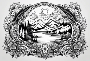 Mexican American inspired that incorporates being a father,  love for family and importance of building wealth. Include elements of the Pacific Northwest Forrest on shoulder tattoo idea