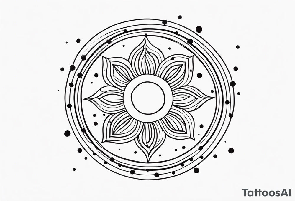 simple sun made of black dots and circles tattoo idea
