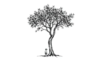 A big olive tree with a child under it tattoo idea