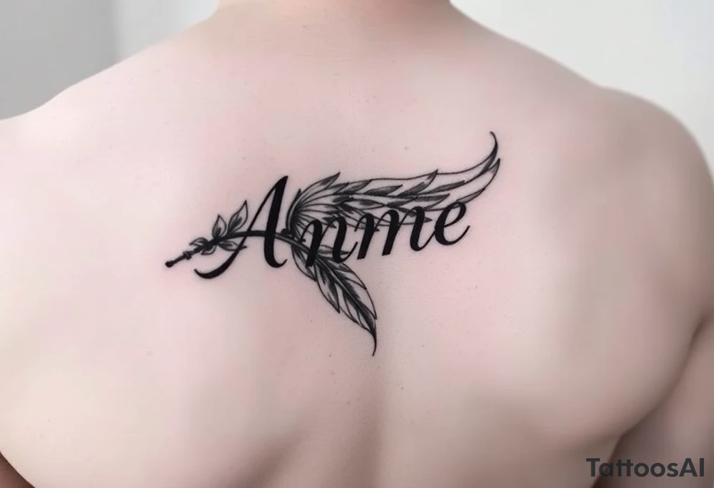 the name Anne in a phoenix feather tattoo idea