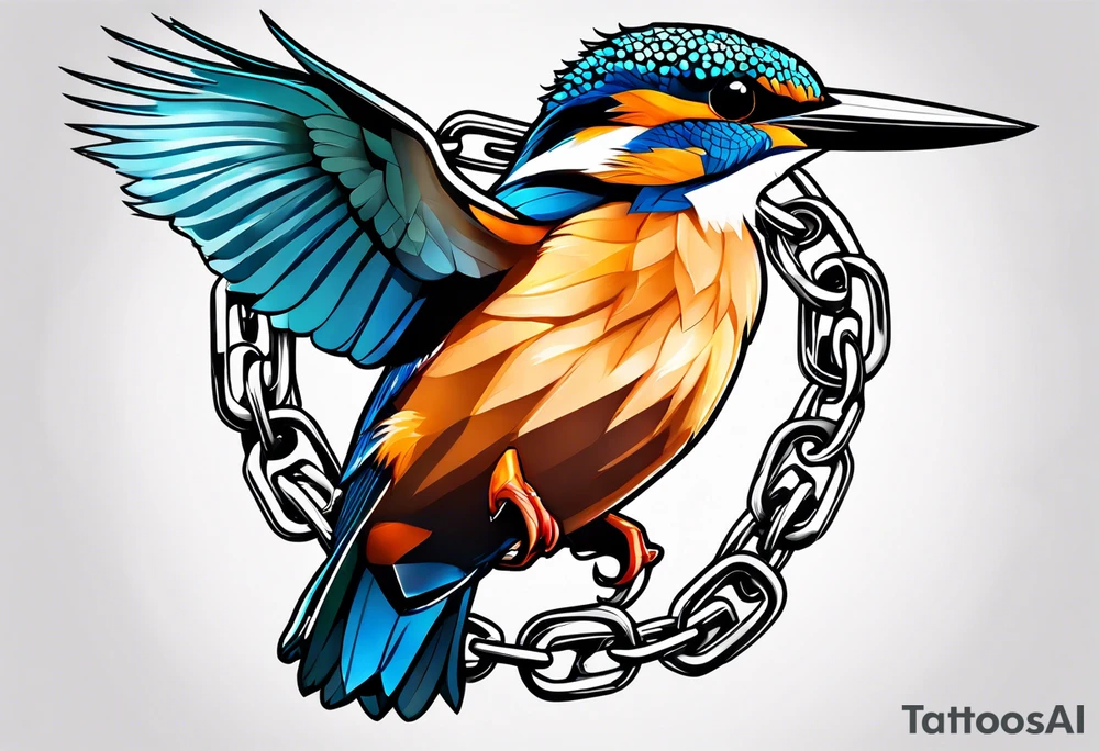 a kingfisher is trapped in a lot of chain tattoo idea