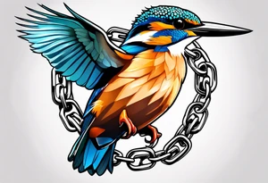 a kingfisher is trapped in a lot of chain tattoo idea