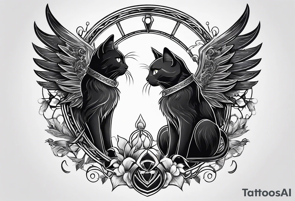 black cat with angel halo tattoo idea