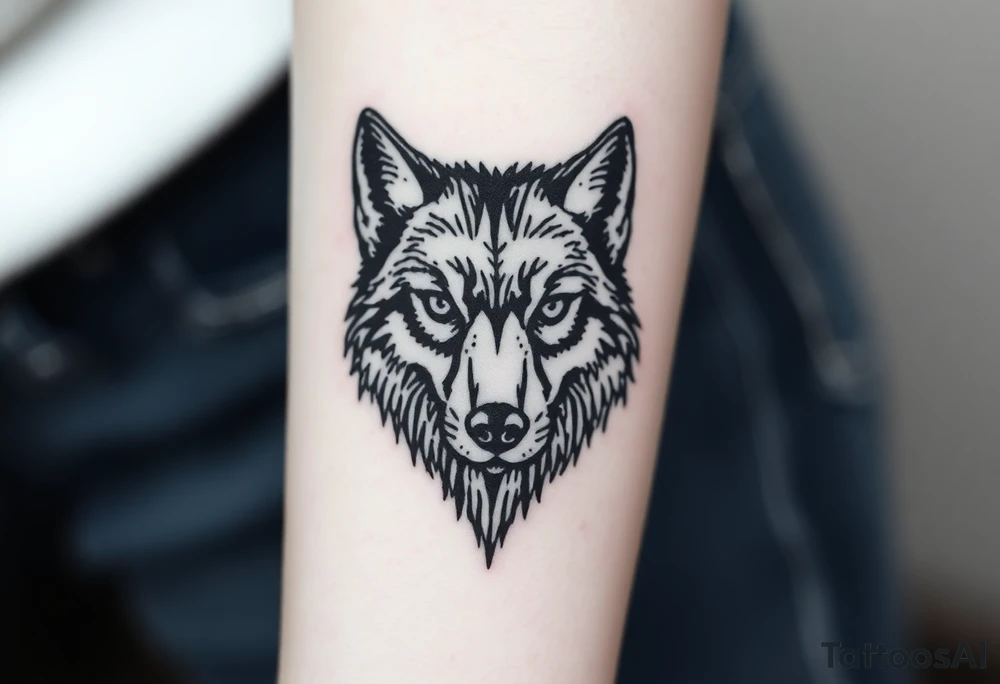 wolf head looking straight forward tattoo idea