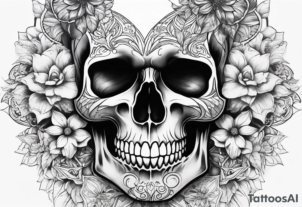 Draw me a realistic skull with black smoke out of his mouth add some flowers underneath with some mandalas at the bottom tattoo idea