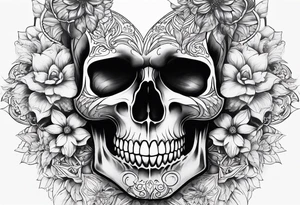 Draw me a realistic skull with black smoke out of his mouth add some flowers underneath with some mandalas at the bottom tattoo idea