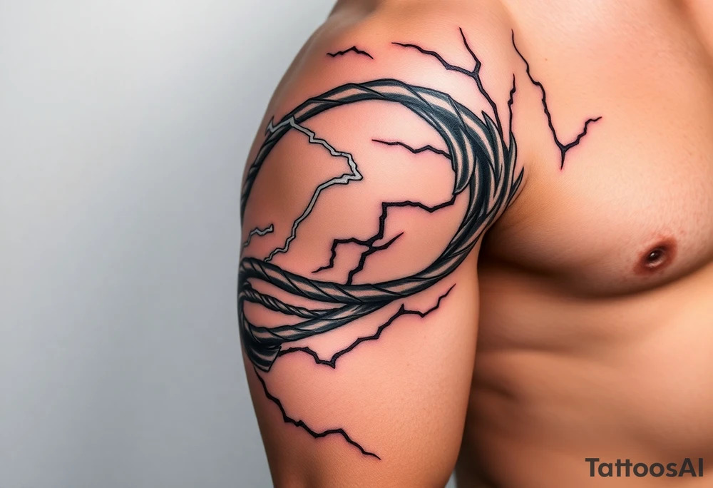 I want a tattoo inspired by the character Izuku midorya from my hero academia. I want his black whip and lighting across my bicep, shoulder and leading slightly to my traps. I want it to be sharp. Not lacking or cringy. Sharp. I don’t want the character or the characters arm. I want the black whip and lighting. tattoo idea