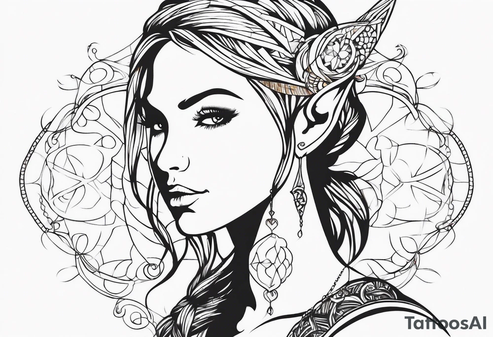 Elfe mit spitzen ohren nd geflochtenen zöpfen tattoo idea