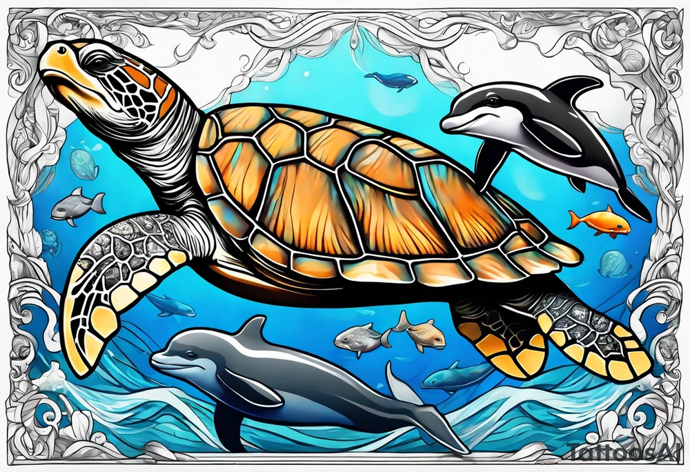 Add a turtle a manatee and a dolphin tattoo idea