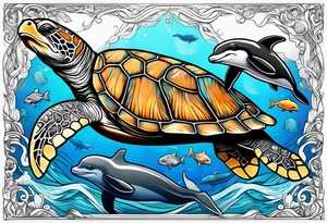 Add a turtle a manatee and a dolphin tattoo idea