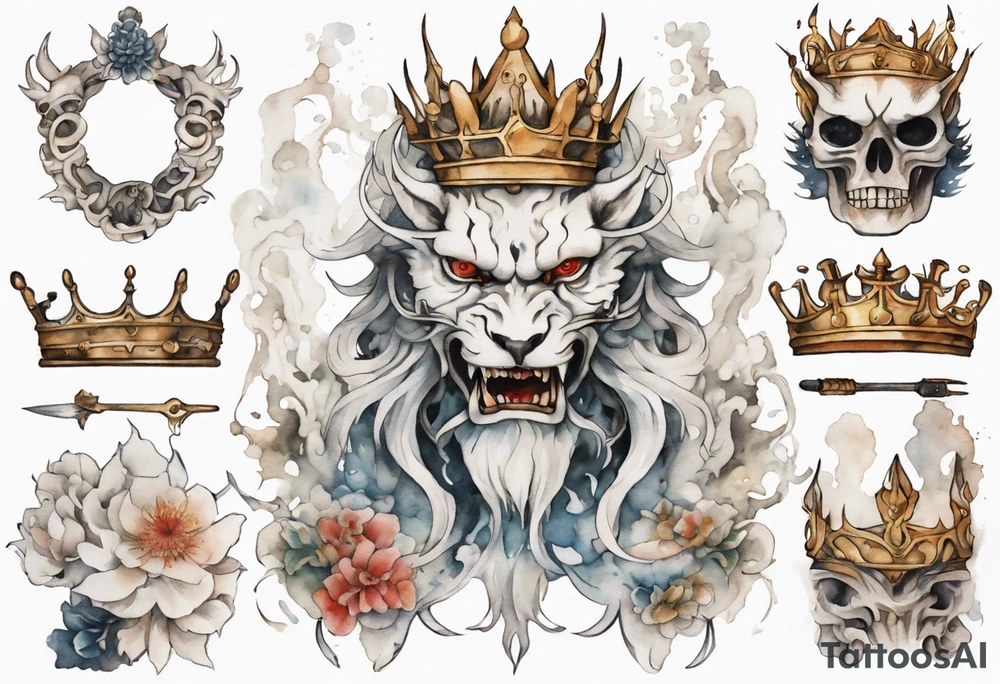 a white ampitheare wearing an iron crown tattoo idea
