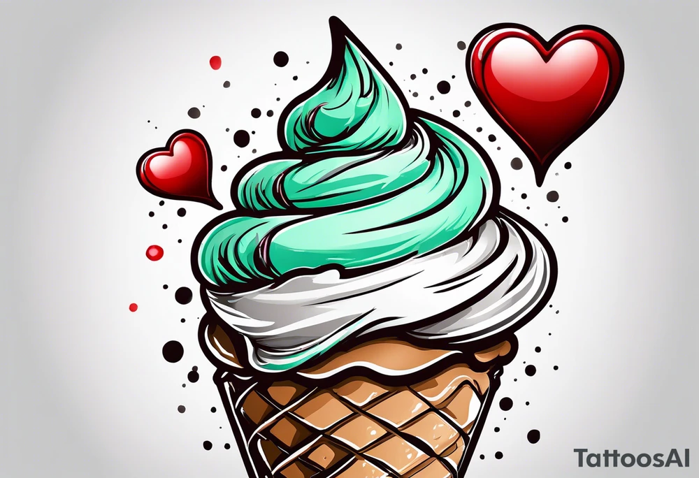mint chocolate chip ice cream cone with small red heart on it somewhere. tattoo idea