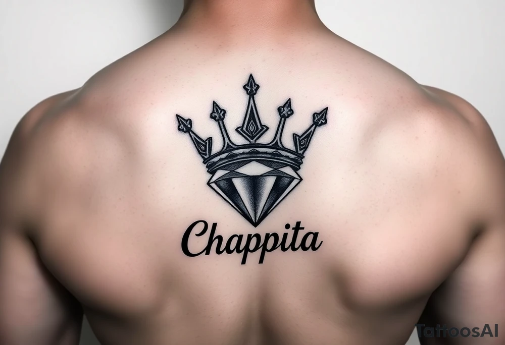 money sign crown and a diamond with the name chapita tattoo idea