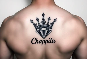 money sign crown and a diamond with the name chapita tattoo idea