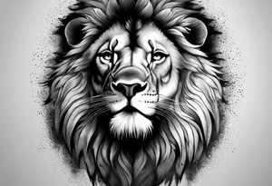 A roaring lion’s face with a flowing mane, emphasizing strength and courage, detailed fur textures tattoo idea