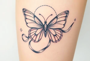 ethereal butterfly with flowing silk ribbons in moonlight tattoo idea