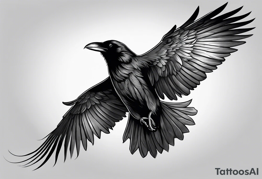raven in flight from the back tattoo idea