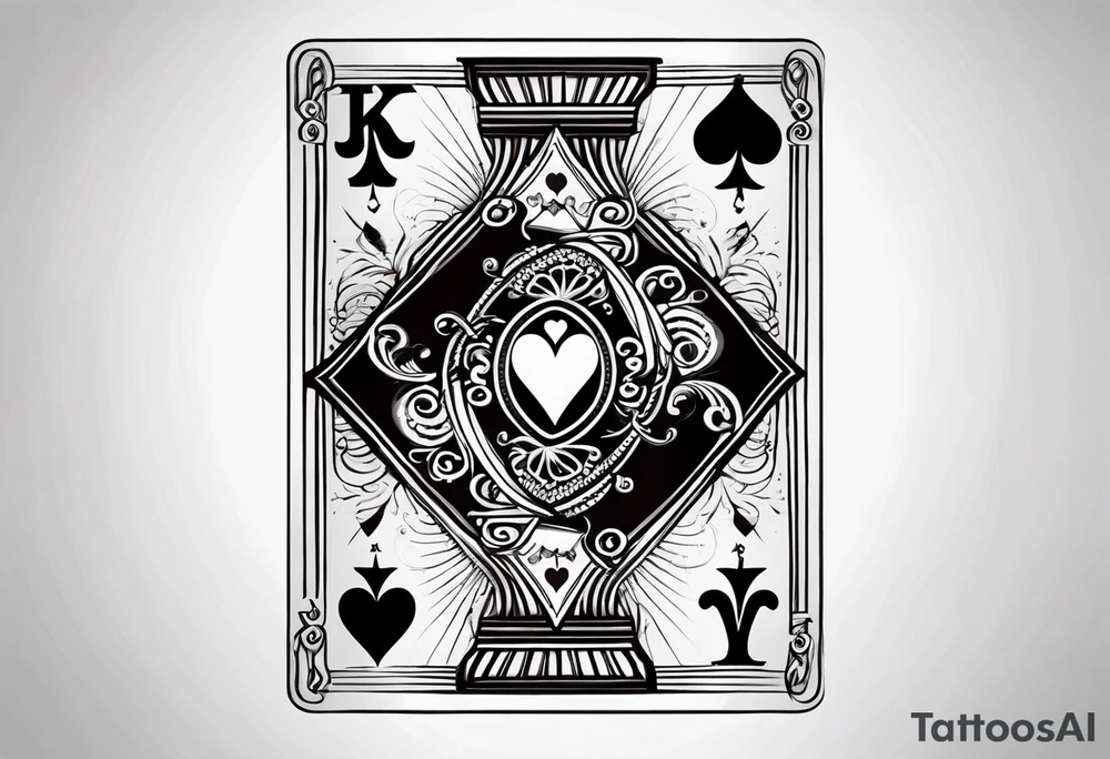 Show Two cards, king of hearts and the Ace of spades behind it tattoo idea