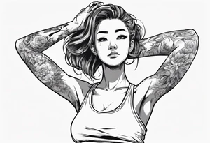 Cute girl stretching he arms above her head. She is wearing a sleeveless shirt tattoo idea