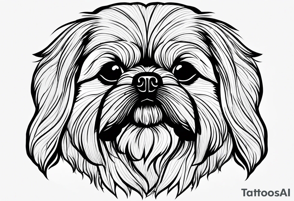 A mixed breed Pekingese and Shih-Tzu dog. Just the outline of his face. One line of drawing. tattoo idea