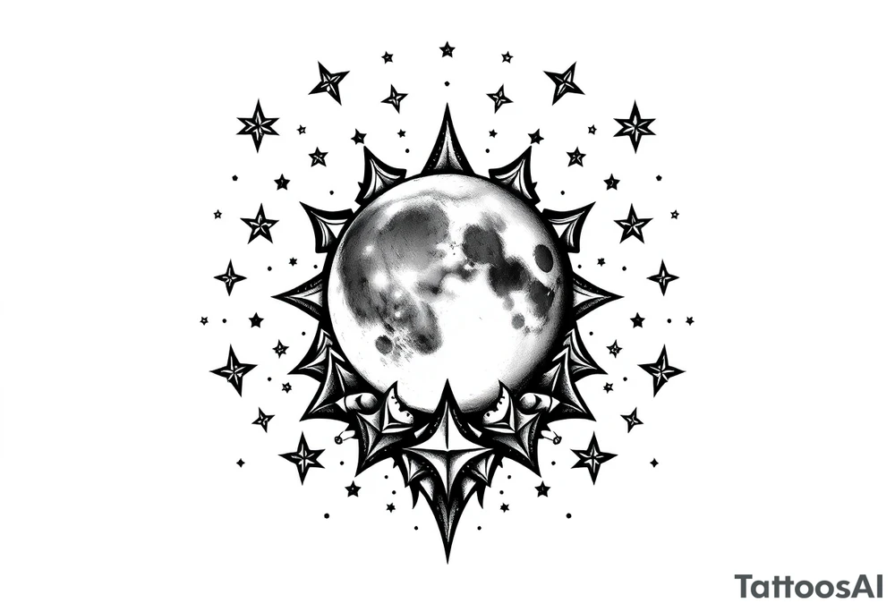 1x10^23 surrounded by cascade of stars and moon tattoo idea