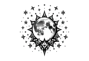 1x10^23 surrounded by cascade of stars and moon tattoo idea