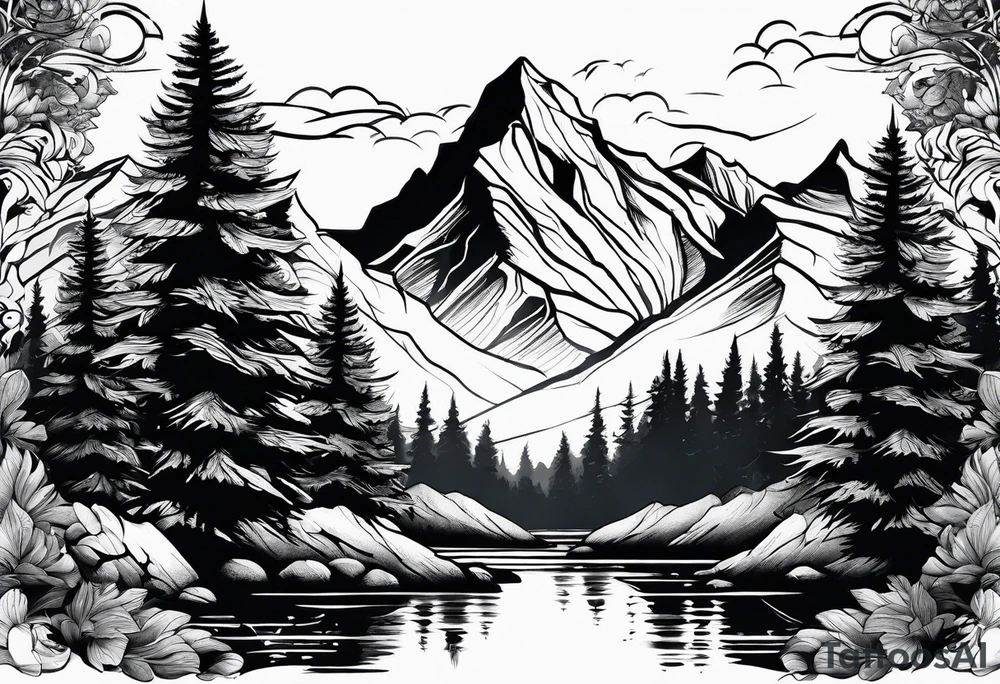 mountain and trees tattoo idea