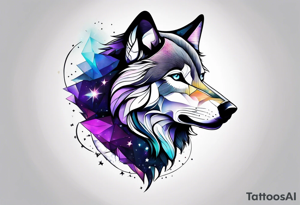 Constellation, animal wolf, géométric tattoo idea