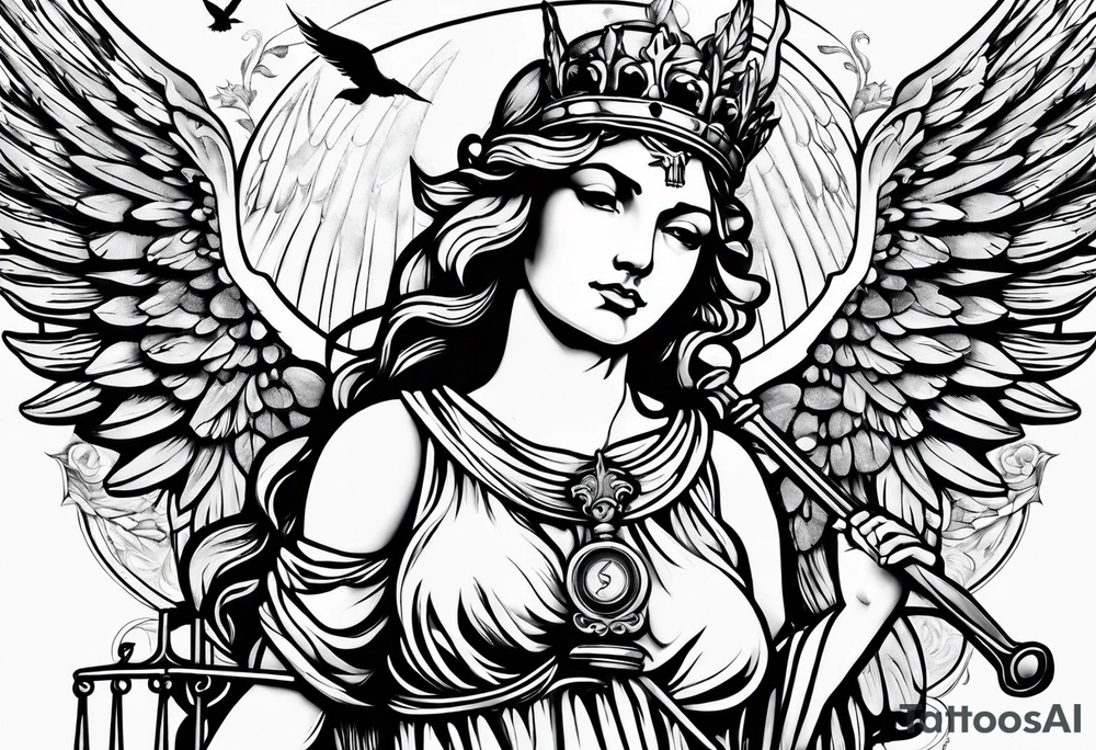 lady justice with wing tattoo idea