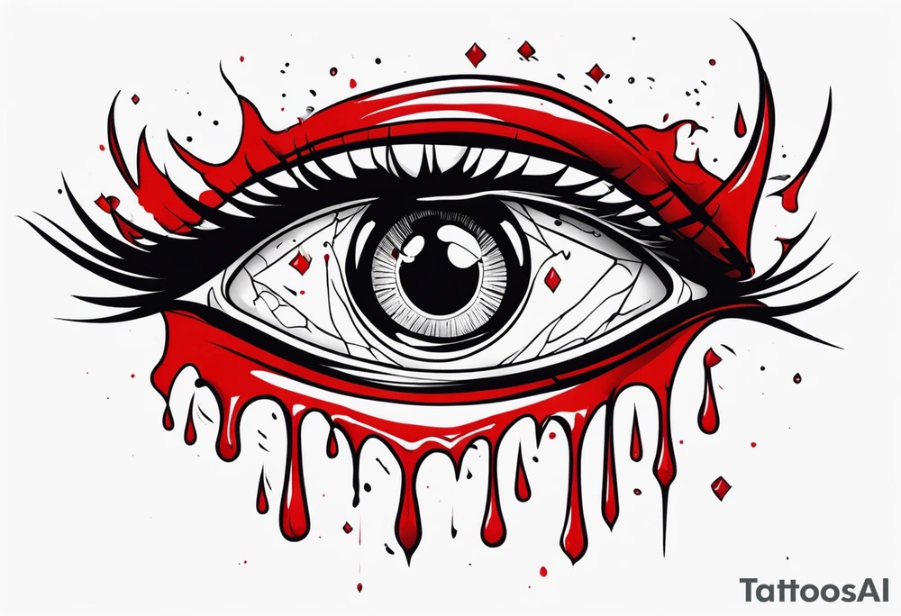 Bleeding tear overdraining to down from one red symmetrical
eye tattoo design tattoo idea