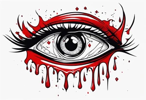Bleeding tear overdraining to down from  one red symmetrical 
 eye tattoo design tattoo idea