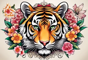 Numerology with flowers, tiger and the numbers 1111, 888, 222, 444, 777, 1234 tattoo idea