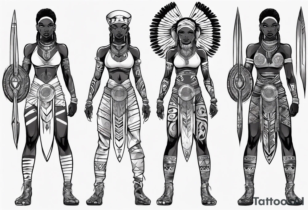 African female warrior full body angelic
slim face tattoo idea