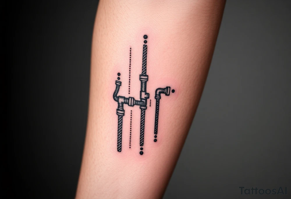 detailed system of plumbing pipes vertical ending with a fade off tattoo idea