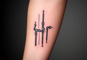 detailed system of plumbing pipes vertical ending with a fade off tattoo idea