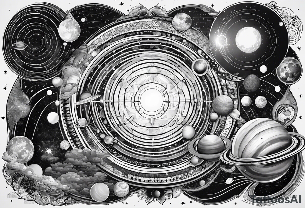 solar system stretched out vertically tattoo idea