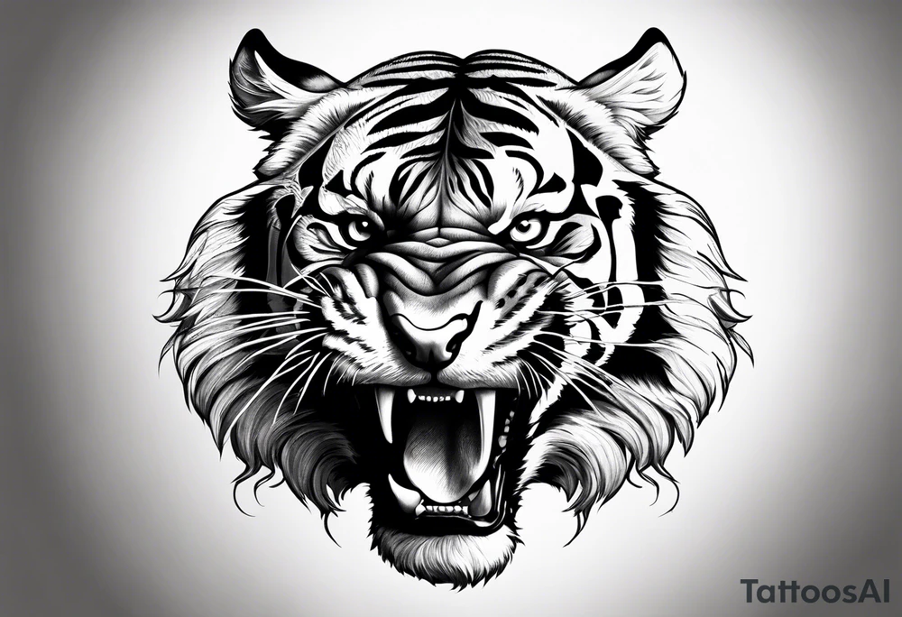 Realistic shading Fierce tiger roaring tattoo idea