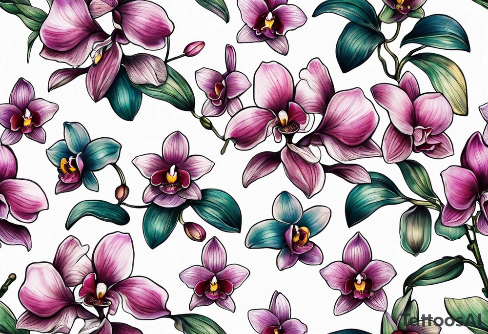 Small orchids on stem tattoo idea