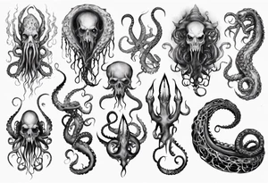 lovecraft mythe long tattoo 
with lot of tentacle tattoo idea