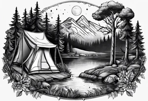 Camping in the forest tattoo idea